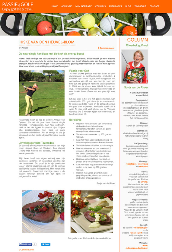Culinaire Producties - Sonja van de Rhoer - Blog - Column Passie4Golf